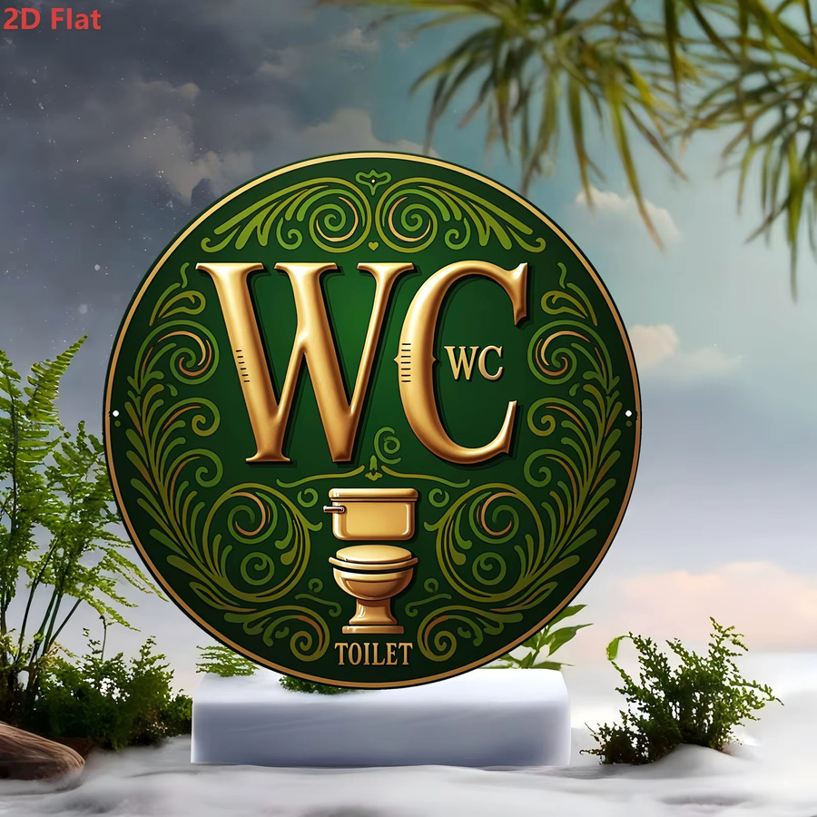 CIFBUY Vintage WC-Schild aus Aluminium in Gold, rundes Wandkunstwerk für Badezimmer und Toilette, Durchmesser: 30,48 cm - Bild 3