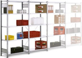 Regalwerk BERT-Standardregal Set bestehend aus 1 Grundregal und 4 Anbauregalen, Farbe Silber, H x B x T: 200 x 100,5 x 60 cm - Bild 1
