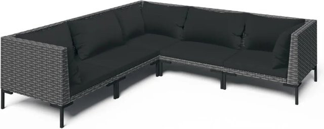 vidaXL 5-tlg Garten-Lounge-Set L-Form aus Poly Rattan und pulverbeschichtetem Stahl in Dunkelgrau mit Sitzpolstern und Rückenkissen - Bild 1