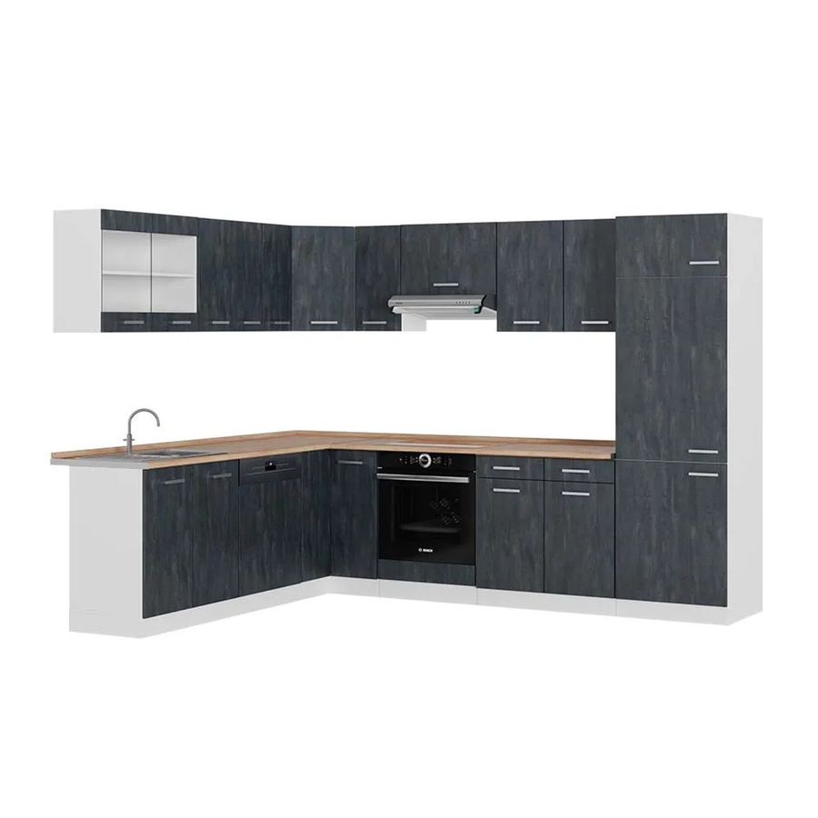 Vicco R-Line Eckküche in L-Form Schwarz Beton und Weiß mit Arbeitsplatte in Eiche, B/T/H: 287 x 227 x 60 cm - Bild 2