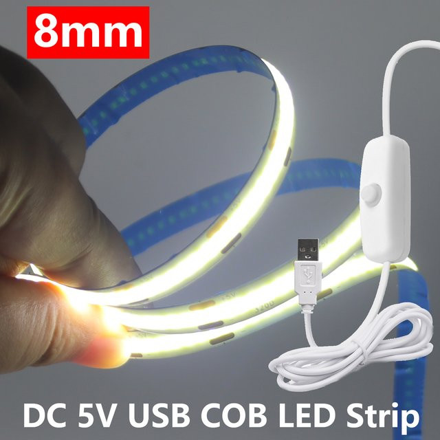 GAHADA COB LED-Streifen mit 501-Tastenschalter, 5V USB LED-Lichtband mit 320 LEDs/m, selbstklebendes flexibles Lichtband für moderne Raumdekoration - Bild 1