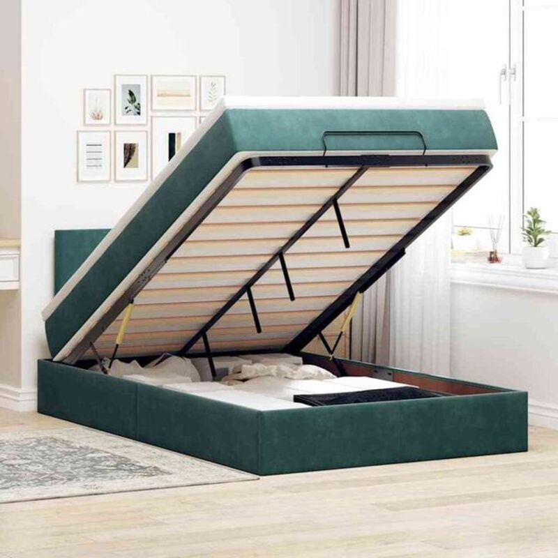 Vidaxl Ottoman Polsterbett mit Matratze und LED in Grün aus Samt, B/T/H: 120 x 200 x 88 cm - Bild 1