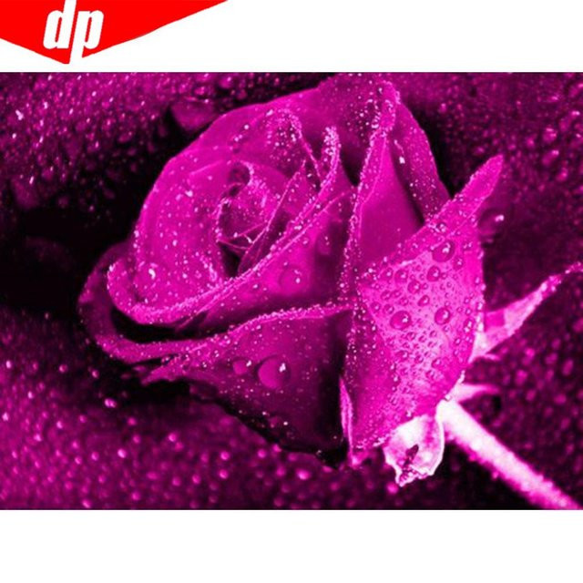 FIYO Diamant-Malerei 5D-DIY Rosen-Stickerei mit Strass-Mosaik in Pink, Breite: 30 cm, Höhe: 20 cm - Bild 1