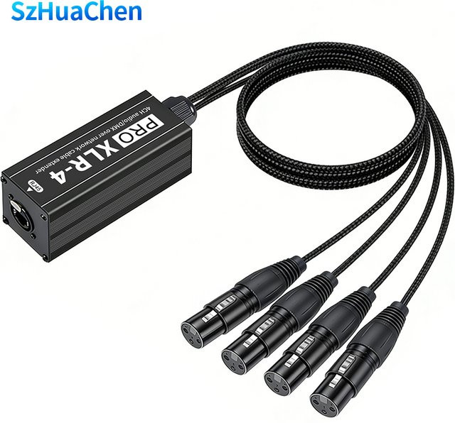 TITAK 4-Kanal XLR-Over-Ethernet-Extender Adapter RJ45 zu 4 XLR-Buchsen in Schwarz für Cat5 Cat6 Cat7 Netzwerkkabel - Bild 1