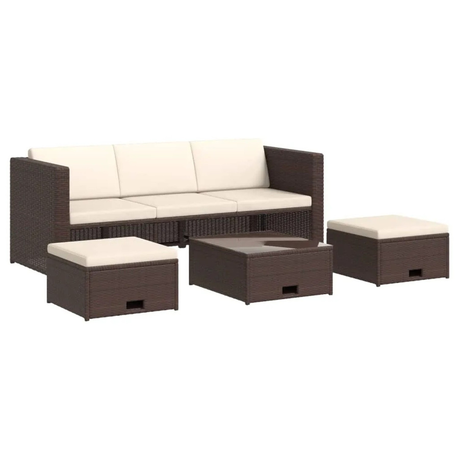 vidaXL 4-teiliges Garten-Lounge-Set aus Poly Rattan in Braun mit Auflagen und pulverbeschichtetem Stahlrahmen - Bild 2