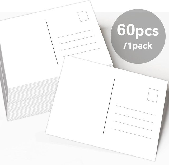 60er-Pack leere Postkarten aus Papier, unbeschichtet und kariert, Farbe: Weiß - Bild 1