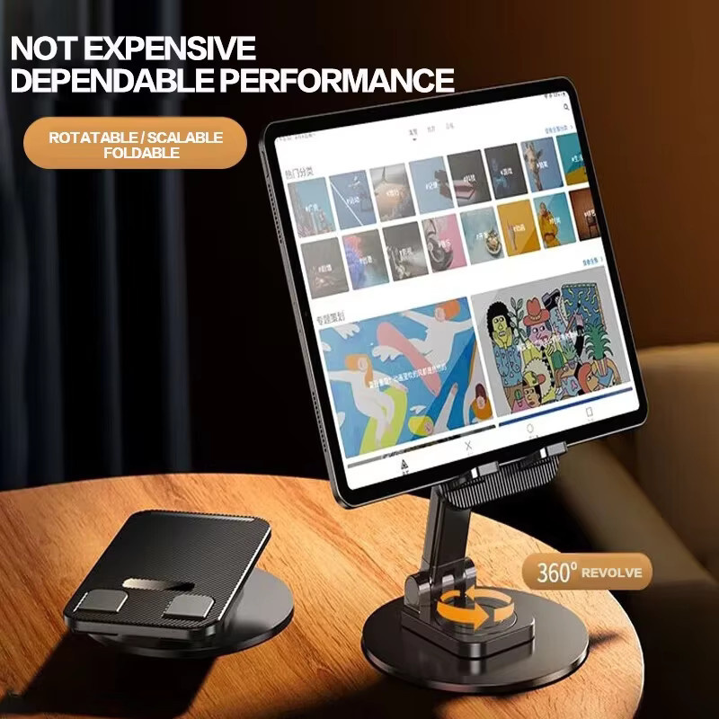VIKEFON Universeller Telefonständer in Schwarz mit 360 Grad Rotation, faltbarer Desktop-Halter mit Metallbasis für iPhone, Xiaomi und Samsung - Bild 5