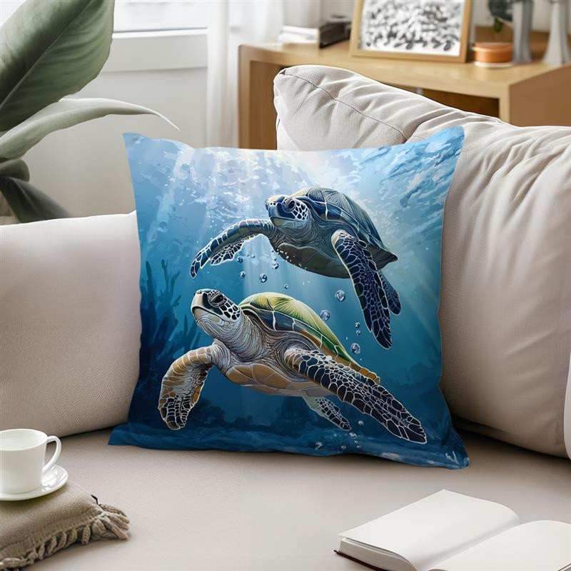 Tinika Chen Kissenbezug mit Seepferdchen und Schildkröte in Blau, B/H: 18 x 18 cm - Bild 4