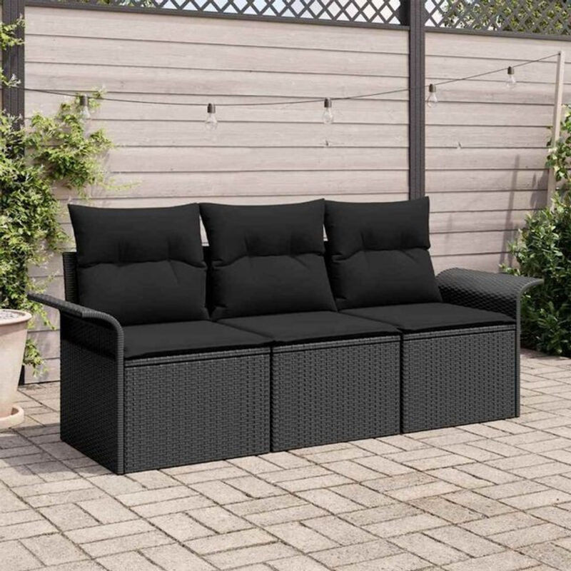 vidaxl Garten-Sofa-Set aus Poly-Rattan mit 3 Kissen in Schwarz - Bild 1