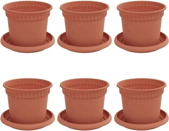 6er Set vidaXL Blumentöpfe aus Kunststoff in Ziegelrot, Durchmesser: 12,5 cm, Höhe: 10 cm - Bild 1