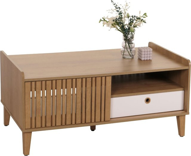 MCW Couchtisch M48 aus Mangoholz mit weißer Schublade, B/T/H: 114 x 52 x 59 cm - Bild 1