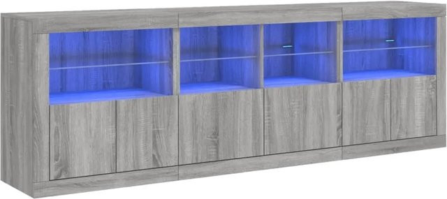 vidaXL Sideboard modern in Grau Sonoma mit integrierter LED-Beleuchtung, B/T/H: 202 x 37 x 67 cm - Bild 1