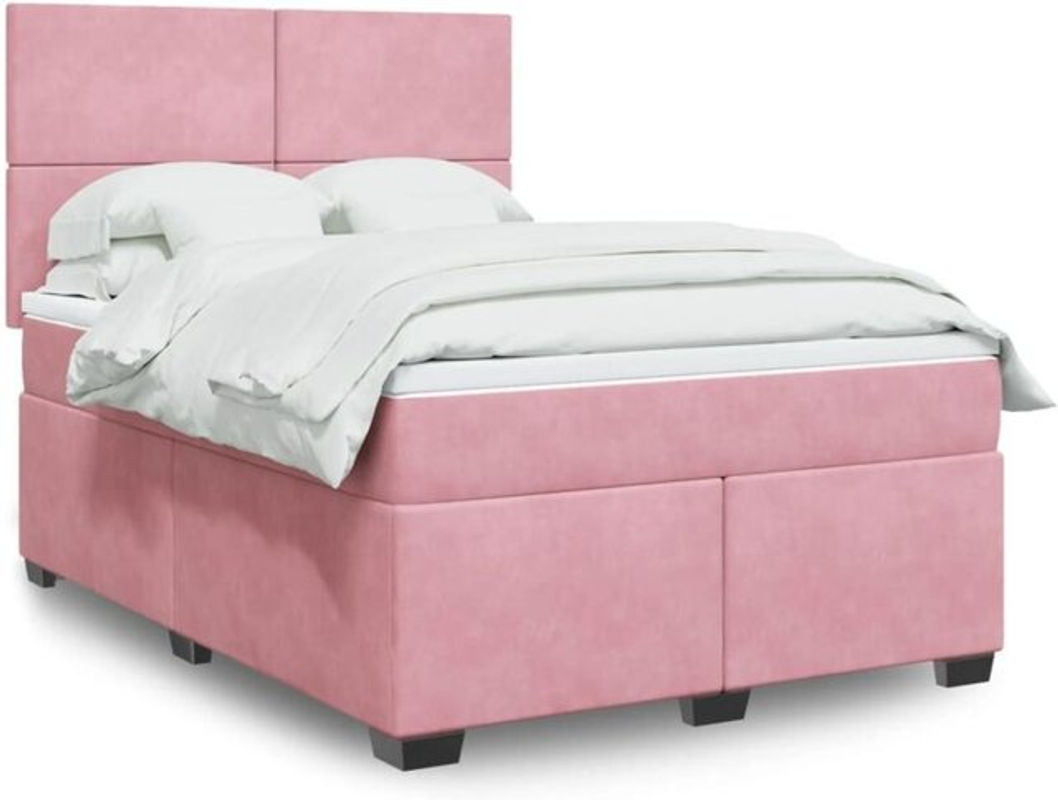 Vidaxl Boxspringbett mit Matratze aus Samt in Rosa, B/T/H: 140 x 200 cm - Bild 1