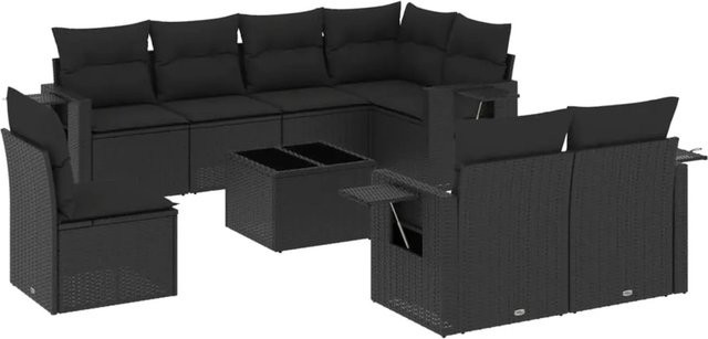 vidaXL 9-tlg Garten-Sofagarnitur aus Poly-Rattan mit Kissen in Schwarz - Bild 1
