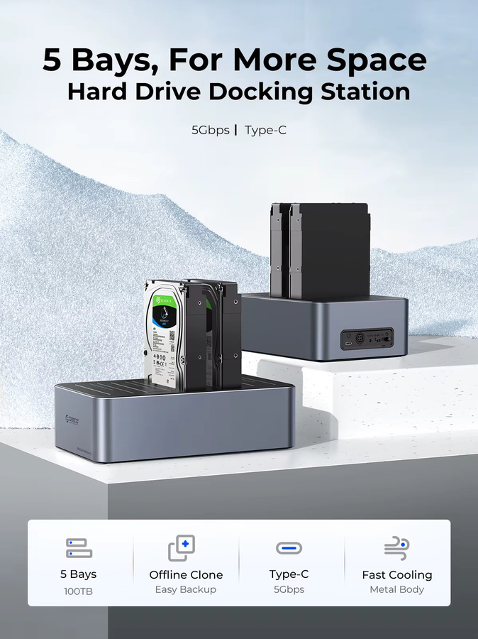 Orico Aluminium Festplattenstation Typ C mit 5 Gbit/s und Offline-Klonfunktion für 2.5 und 3.5 HDD-Gehäuse - Bild 2