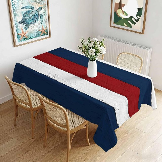 JINGYUE Pet Tischdecke im amerikanischen Retro-Streifen-Design, quadratisch, wasserabweisend und waschbar, Mehrfarbig, B/B: 140 x 140 cm - Bild 1