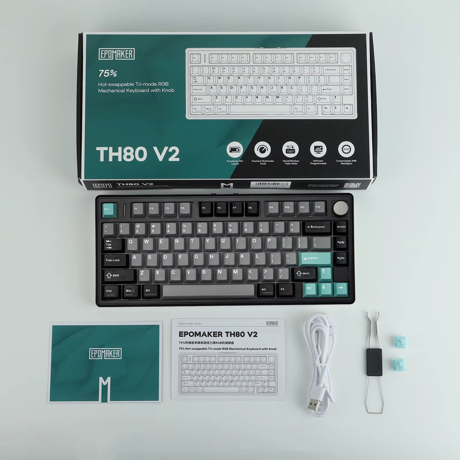 EPOMAKER TH80 V2 Mechanische Gaming-Tastatur 75% ANSI US Layout mit Drehregler und programmierbaren Tasten, Weiß, Kabellos via Bluetooth/2,4GHz oder Kabelgebunden - Bild 5