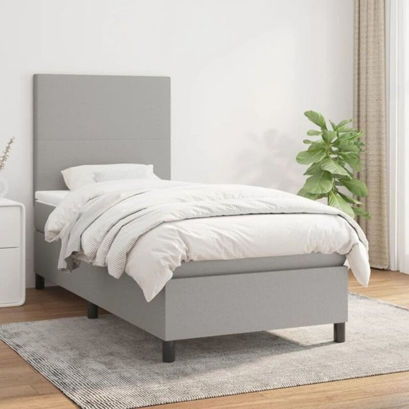 Vidaxl Boxspringbett mit Matratze in Grau aus Stoff, B/B: 90 x 200 cm - Bild 1