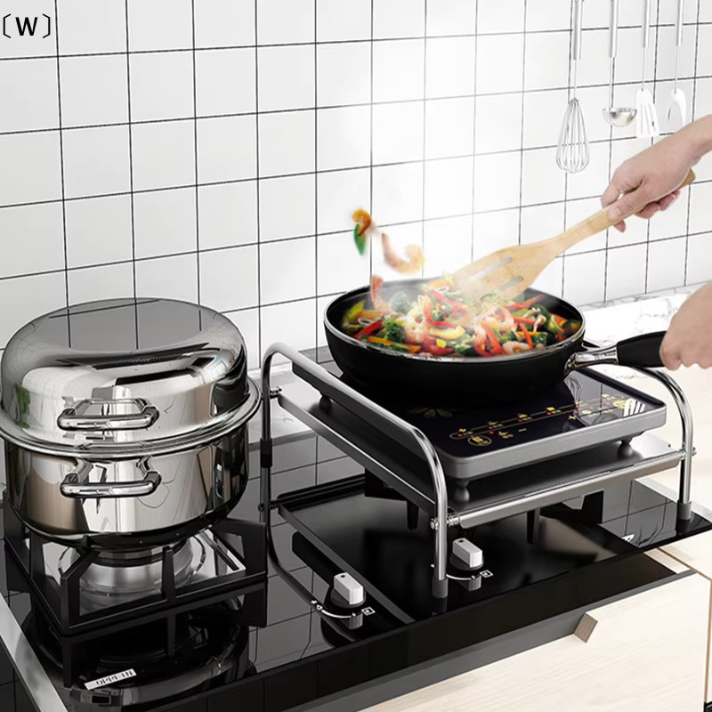 ómW zasKüche Edelstahl Multifunktionsregal für Induktions- und Gasherde, Bodenmontiert, Silber - Bild 2