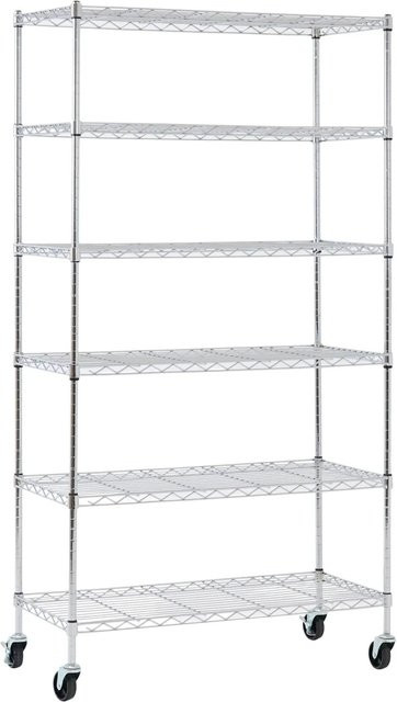 PROREGAL Gitterregal HADES aus Metall mit 6 verstellbaren Böden und Rollen, Silber, H x B x T: 160 x 90 x 40 cm - Bild 1