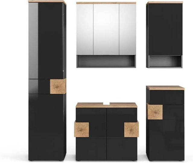 Vicco Badmöbel Set Eden in Anthrazit, 5-teiliges Badezimmer-Set mit Spiegelschrank, Hochschrank und Midischrank - Bild 2