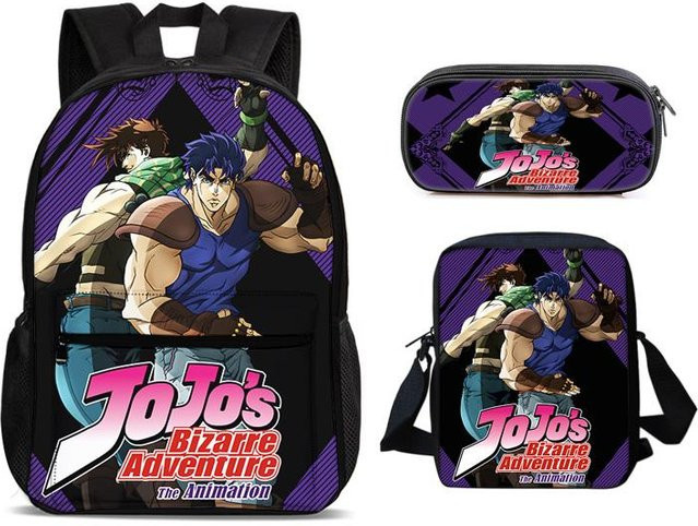 JoJo's Bizarre Adventure 3er Set aus Rucksack, Federmäppchen und Umhängetasche in Lila von Fancy Style Studio - Bild 1