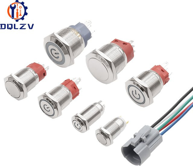 DQLZV Metall Push Button On Off Schalter mit LED, wasserdicht IP65, silber/weiß - Bild 1