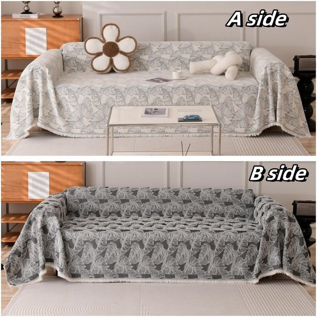 Schlichtes Chenille-Sofatuch mit Quastenrand in Grau, B/H: 180 x 90 cm - Bild 1
