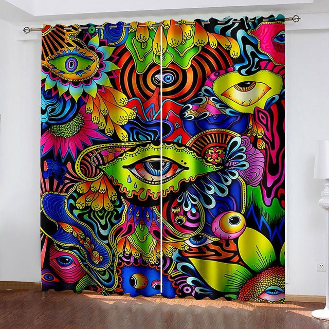 Street Graffiti Art Design Fenster Vorhänge im europäischen Stil, 2er-Set, Mehrfarbig, Breite: 25 cm, Höhe: 60 cm - Bild 1