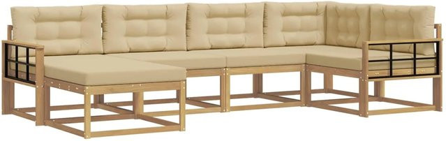 vidaXL Outdoor-Sofagarnitur in L-Form aus Akazienholz mit Kissen, Weiß und Beige - Bild 1