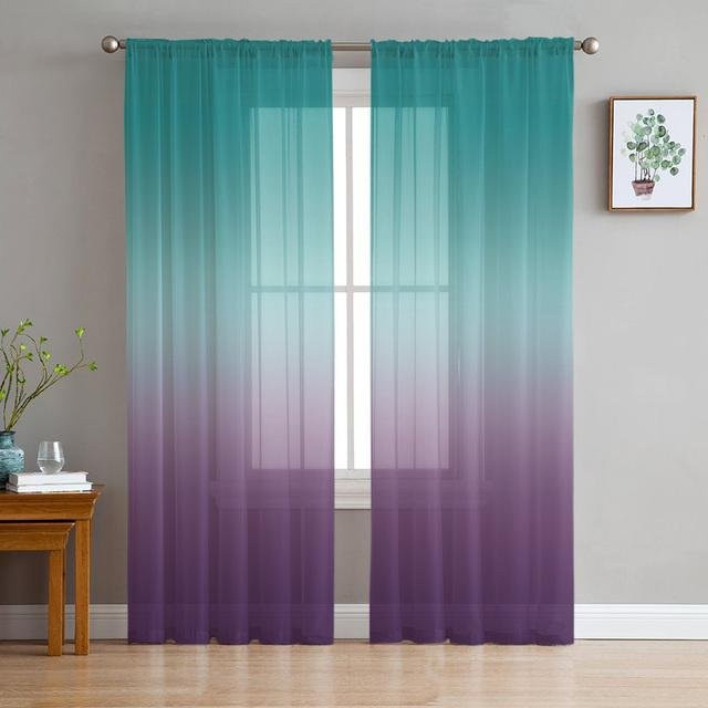 Transparente Tüll-Fenstervorhänge von A Family Of Home Textiles in Cyan Türkis Lila Farbverlauf, Breite: 135 cm, Höhe: 213 cm - Bild 1