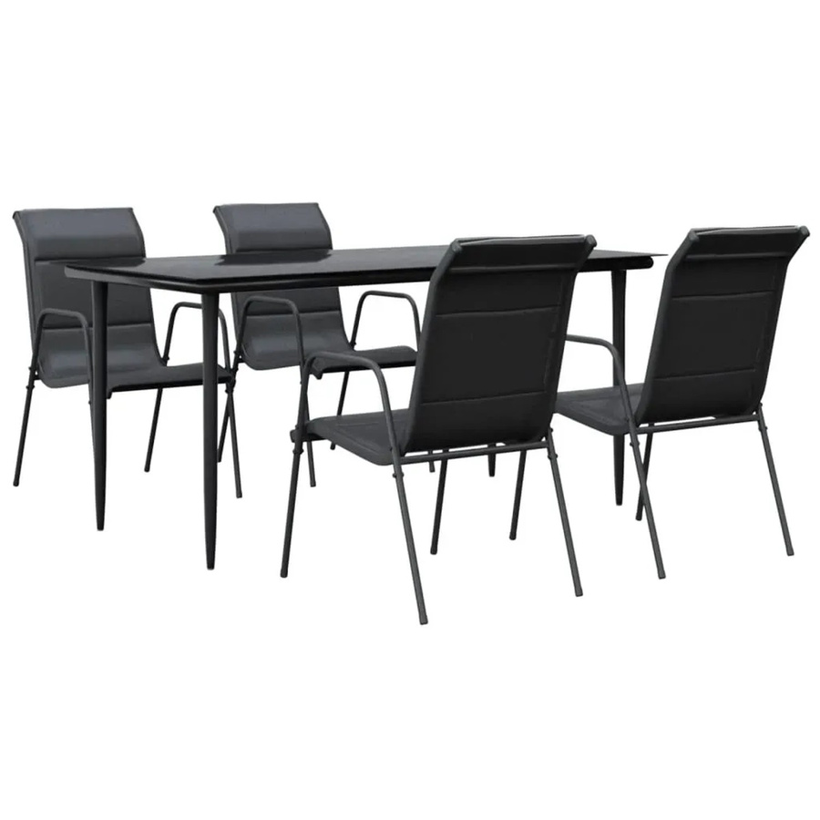 vidaXL 5-teilige Garten-Essgruppe aus Stahl und Textilene in Schwarz mit Glastisch - Bild 2
