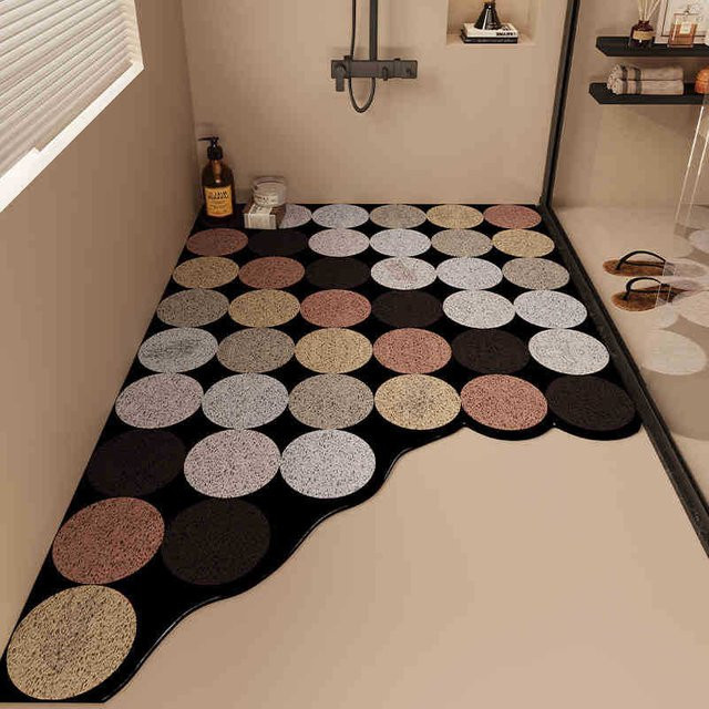 Yiran Furniture Anti-Rutsch-Matte fürs Badezimmer mit Seidenring-Design, zugeschnittene Abflussmatte, B/B: 50 x 80 cm, Mehrfarbig - Bild 1