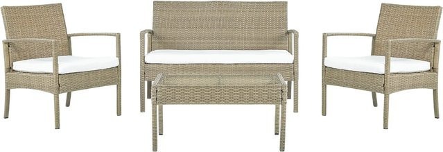 Beliani Sitzgruppe MARSALA Gartenmöbel-Set in Beige und Weiss mit Outdoor-Sofa, Lounge-Sesseln und Couchtisch, B/T/H: 112 x 57 x 77 cm - Bild 1