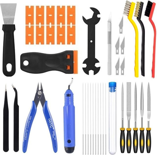 40-teiliges 3D-Drucker-Werkzeugset aus Metall in Multicolour mit Schaber, Feilen, Drahtschneider, Bastelmesser und Schraubenschlüssel zur Reinigung, Veredelung und Entfernung von Drucken - Bild 1