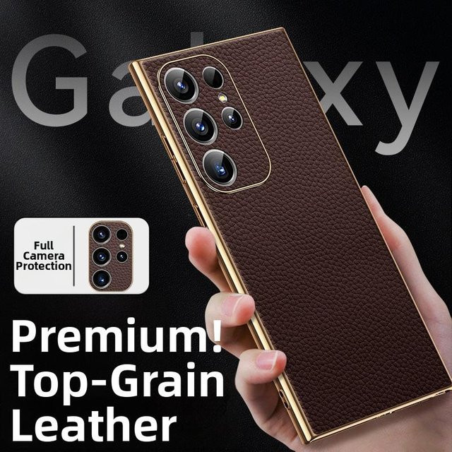 Echte Leder Handyhülle mit Lychee-Muster für Samsung Galaxy S26 S25 S24 S23 S22 Ultra Plus in Braun - Bild 1