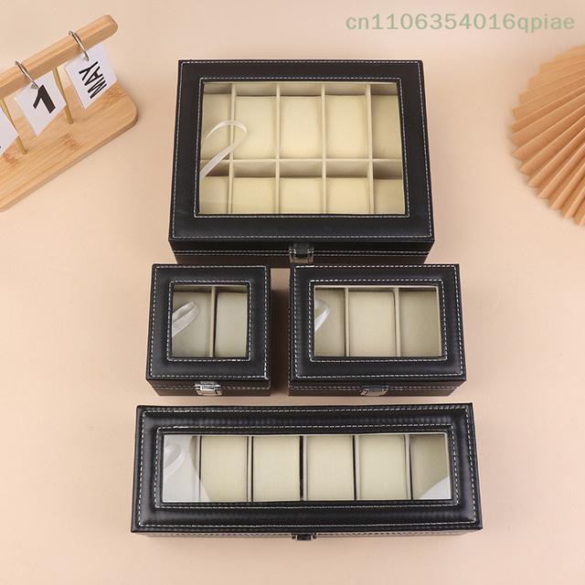 Sommer4 Uhrenbox PU-Leder, Schwarz, Glasdeckel, Unisex - Bild 1