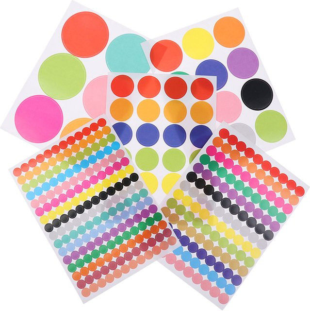 JINHF Polka Circle Markierungsaufkleber, 10 Blatt bunte Punktaufkleber für Büro, Schule und Dekoration, Durchmesser: 6 bis 45 mm, Multicolor - Bild 1