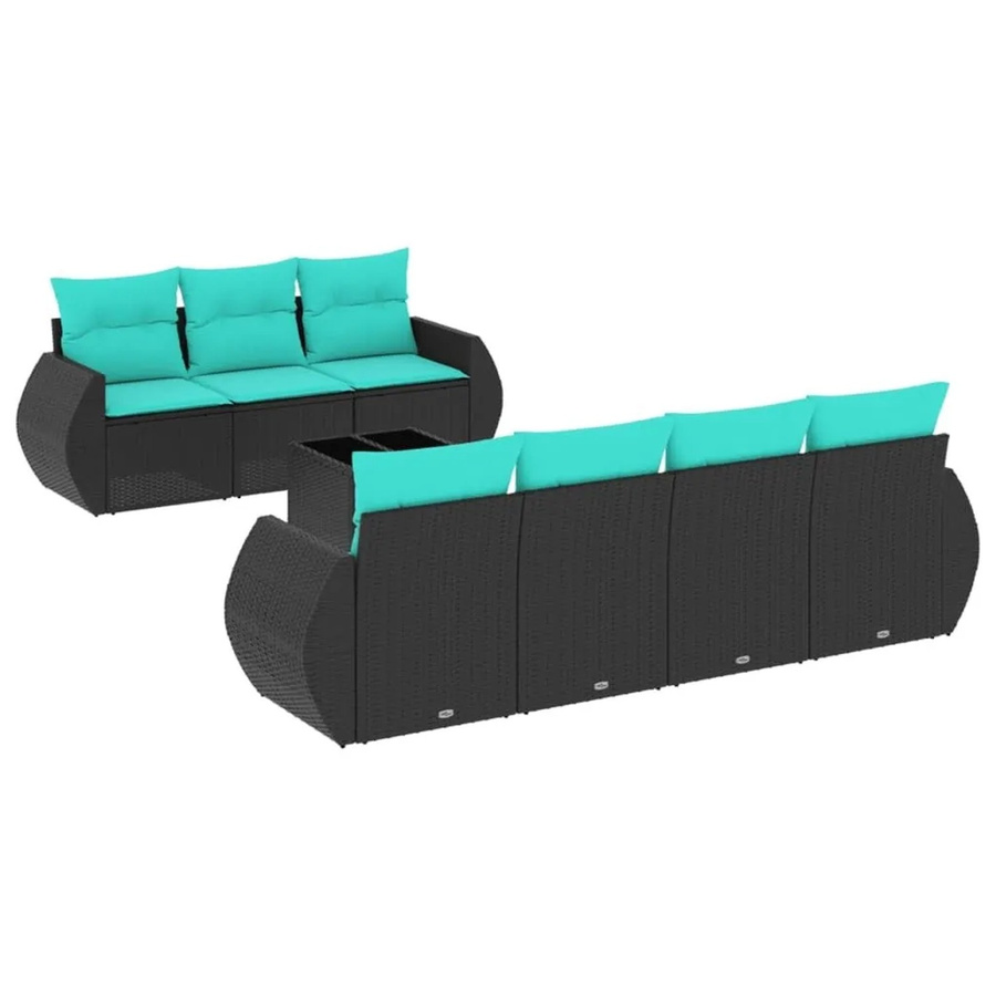 vidaXL 8-tlg. Gartensofa-Set in L-Form mit Polyrattan und Kissen, Schwarz und Blau - Bild 2