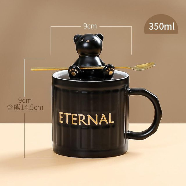 Kreative Bärenkeramiktasse von Yiran Furniture in Schwarz mit Handyhalter, mikrowellengeeignet, 350,5 ml - Bild 1