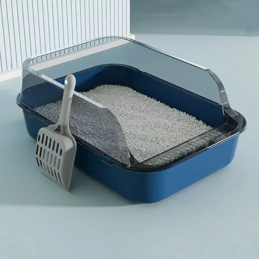 Halbgeschlossene Katzentoilette von EelJoy in Blau mit Schaufel, geruchsfrei und leicht zu reinigen - Bild 2