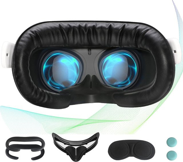Hanpusen Gesichtskissen für Oculus Quest 2, schweißfeste Gesichtsschnittstelle aus PU-Leder und Schaumstoffpolster, Farbe: Schwarz - Bild 1