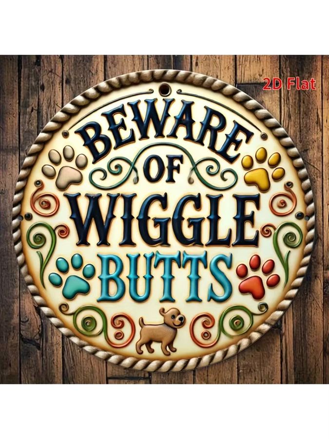 Potdemiel Vintage-Metallschild Beware of Wiggly Butts mit Hundepfotenabdrücken, runde Wandkunst aus Eisen, Durchmesser: 20,3 cm - Bild 7