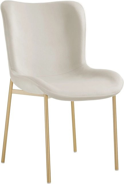 tectake Polsterstuhl Tessa in Beige und Gold mit Samtoptik, ergonomische Form mit hoher Rückenlehne, B/T/H: 62 x 54 x 90 cm - Bild 1