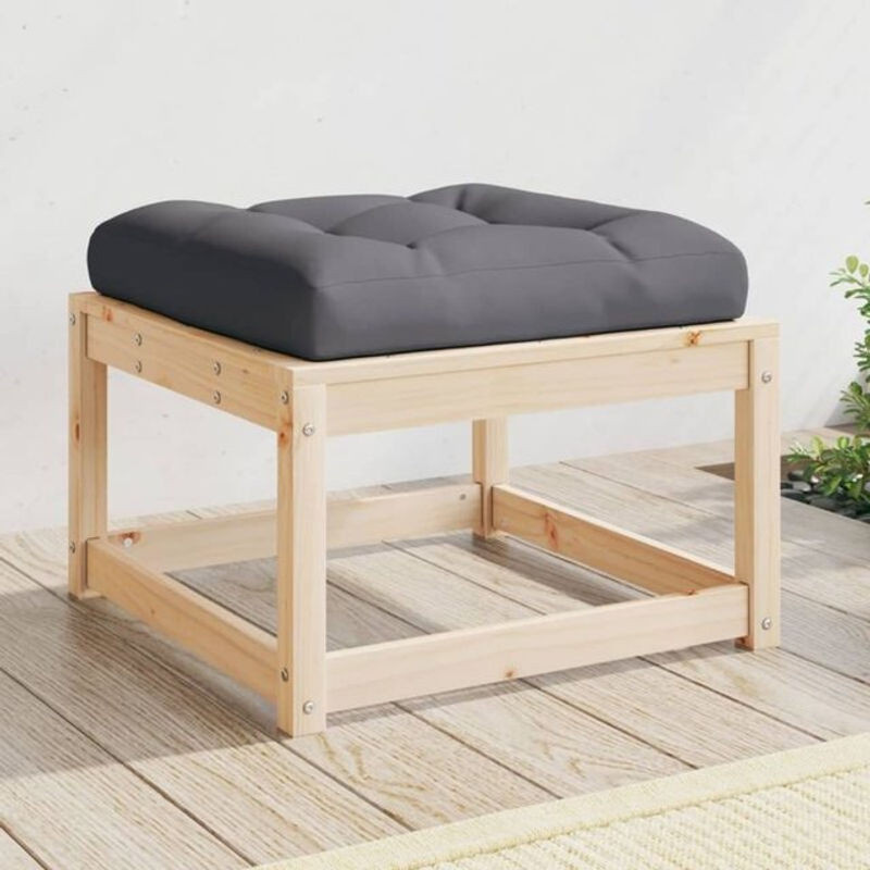 Gartenhocker mit Kissen aus Massivholz Kiefer in Anthrazit Grau von vidaxl - Bild 1