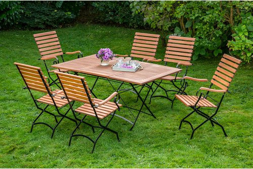 Merxx Gartenmöbelset Schlossgarten 7-teilig aus Eukalyptusholz und Stahl in Braun mit Ausziehtisch und hoher Rückenlehne - Bild 1