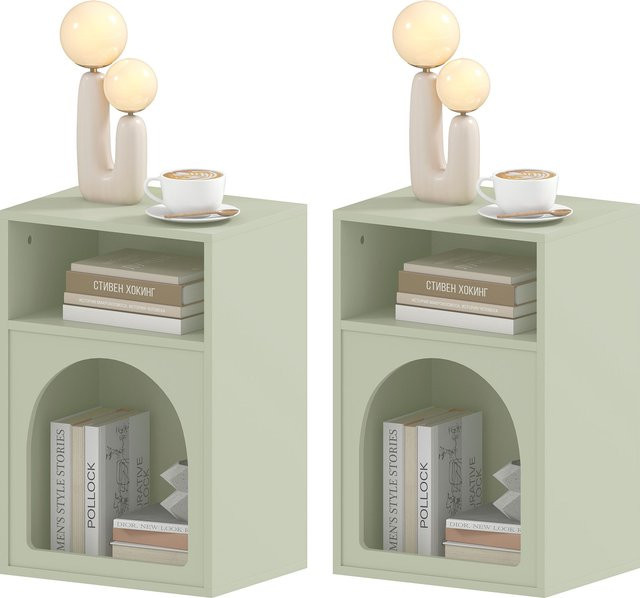 HOMCOM Set aus 2 Nachttischen mit offenem Fach und geschwungenem Design in Hellgrün, B/T/H: 40 x 30 x 60 cm - Bild 1