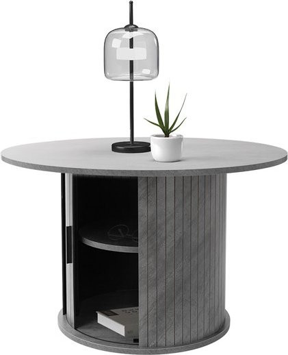 Runder Couchtisch ML-Design in Grau mit Beton-Optik und Schiebetür für dein Wohnzimmer, Durchmesser: 80 cm, Höhe: 50 cm - Bild 1