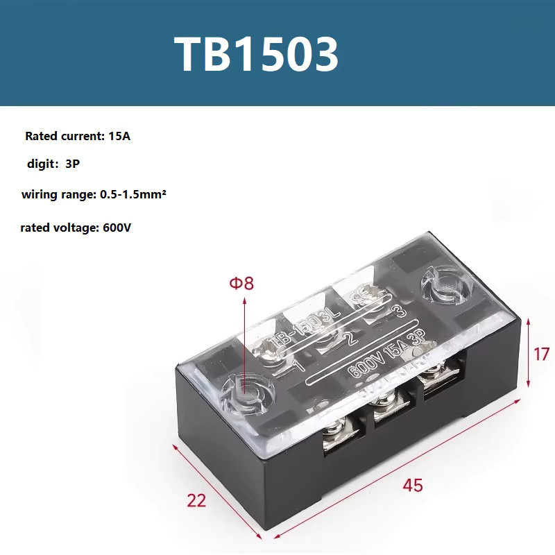 FATO Zweireihiger Barriere-Schraubklemmenblock TB Serie, 15A 600V, transparent - Bild 2