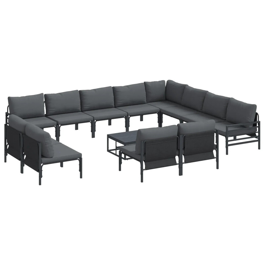vidaXL 13-tlg. Garten-Sofa-Set Anthrazit aus pulverbeschichtetem Stahl mit Polstern und UV-Beständigkeit - Bild 2